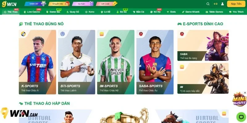 Khám phá sảnh thể thao cực thú vị tại 9Win